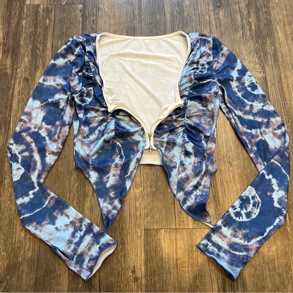 Women's Navy Blue Crop-top Front Zipper Size S - Picture 6 of 10